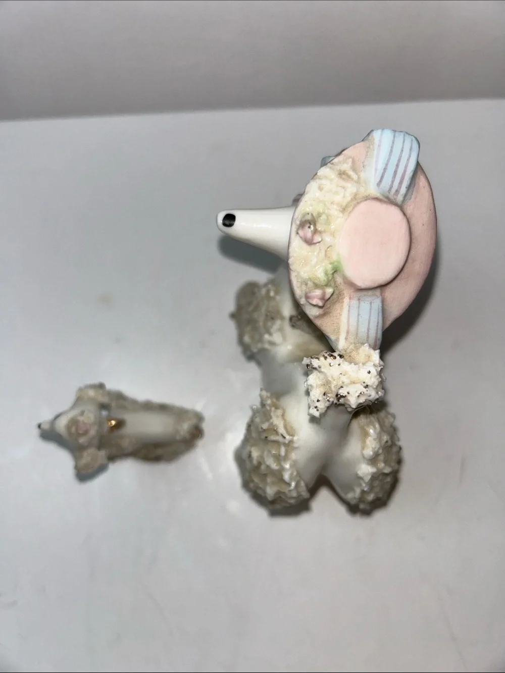 1950’s Spaghetti Trim Poodle With Pup No leash Porcelain